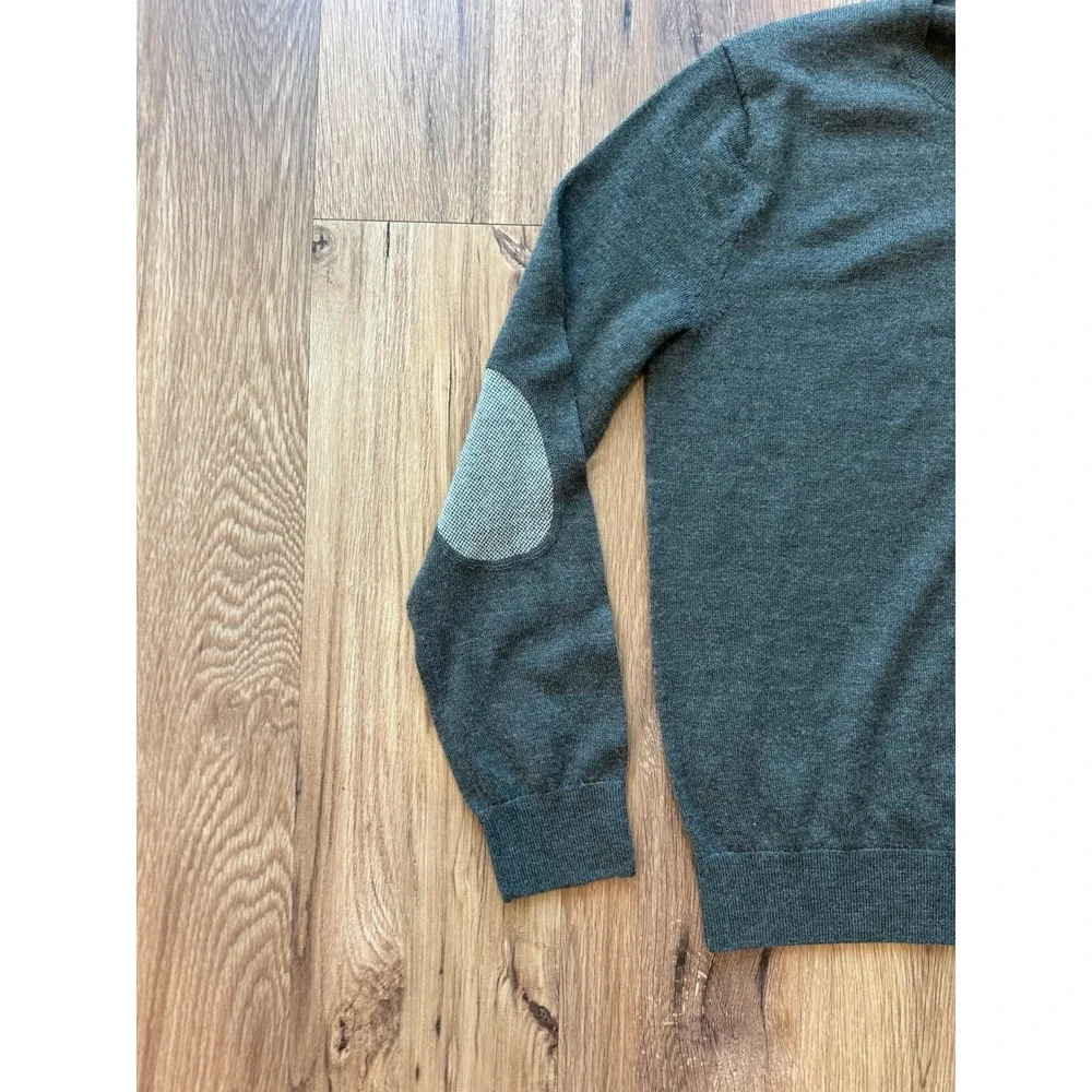 Banana Republic Mens Merino Wool Crewneck Sweater Green Elbow Patches Size M